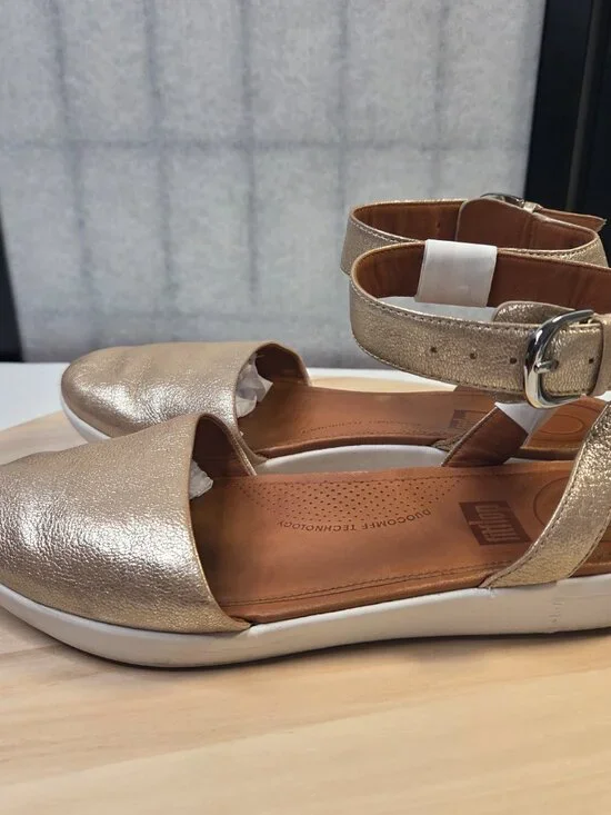 FitFlop Cova Closed Toe Metallic Gold Leather Sandals Women US 7 - Picture 6 of 14